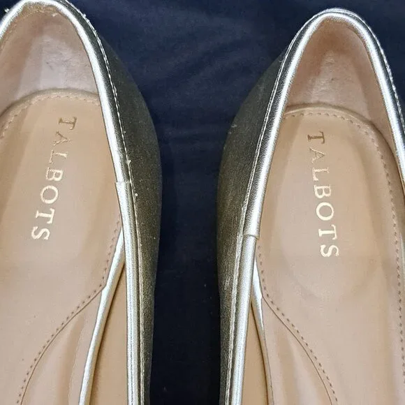 Talbots Shiny Gold Tone Leather Ballet Flats with Bow Size 10.5 M NWOT - Picture 3 of 12